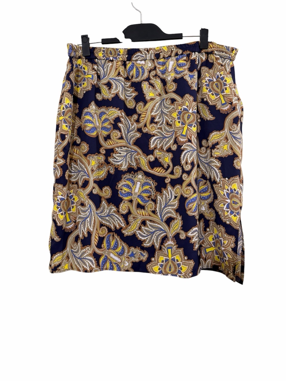 LOFT Navy Paisley Floral Midi Skirt with Yellow & Tan Accents